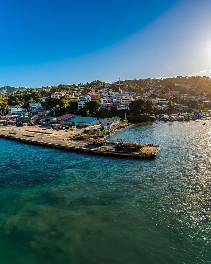 A view east across the port of Scarborough, Tobago on a bright morning