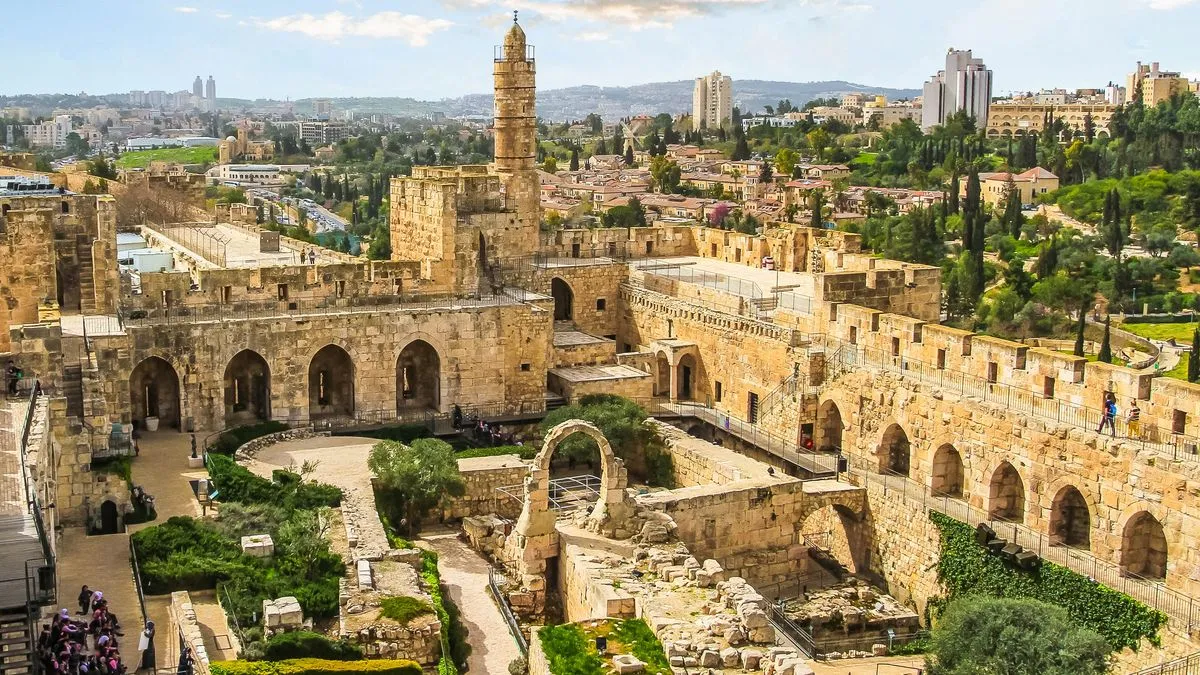 The panoramic view of the ancient citadel Tower of David in Jerusalem, Israel.