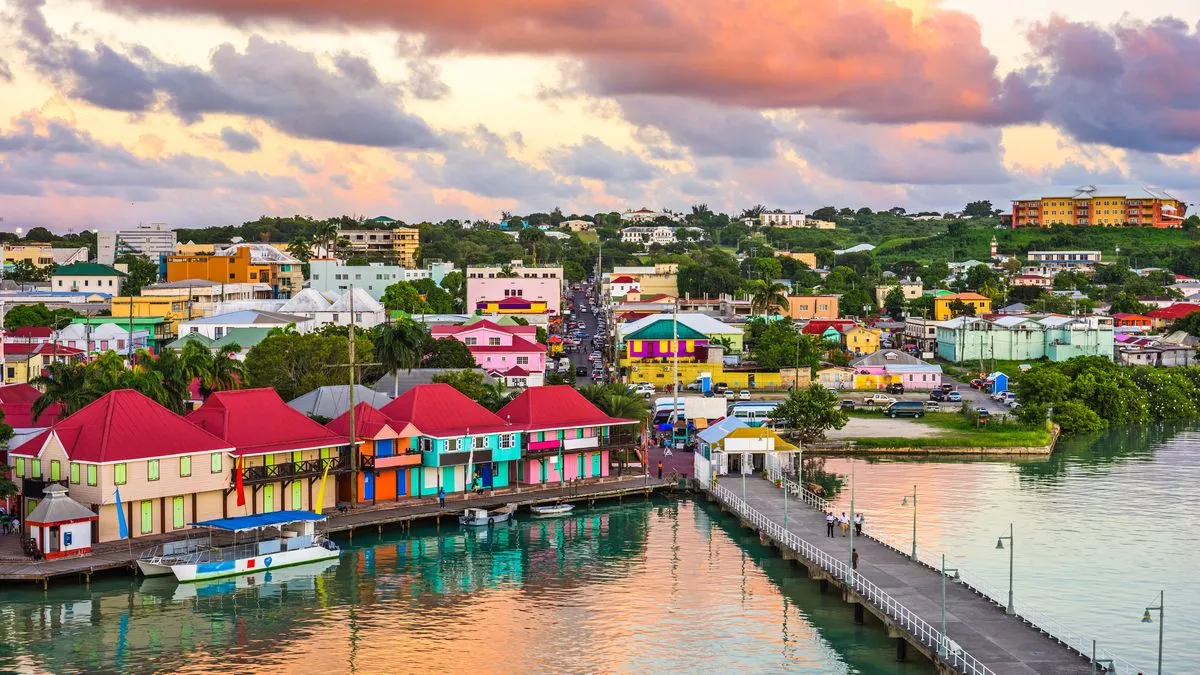 View of the colourful roofs in St John’s Antigua