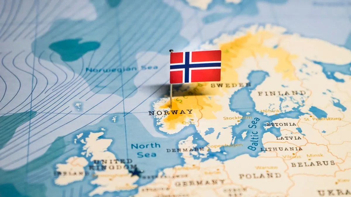 Norwegian flag on map