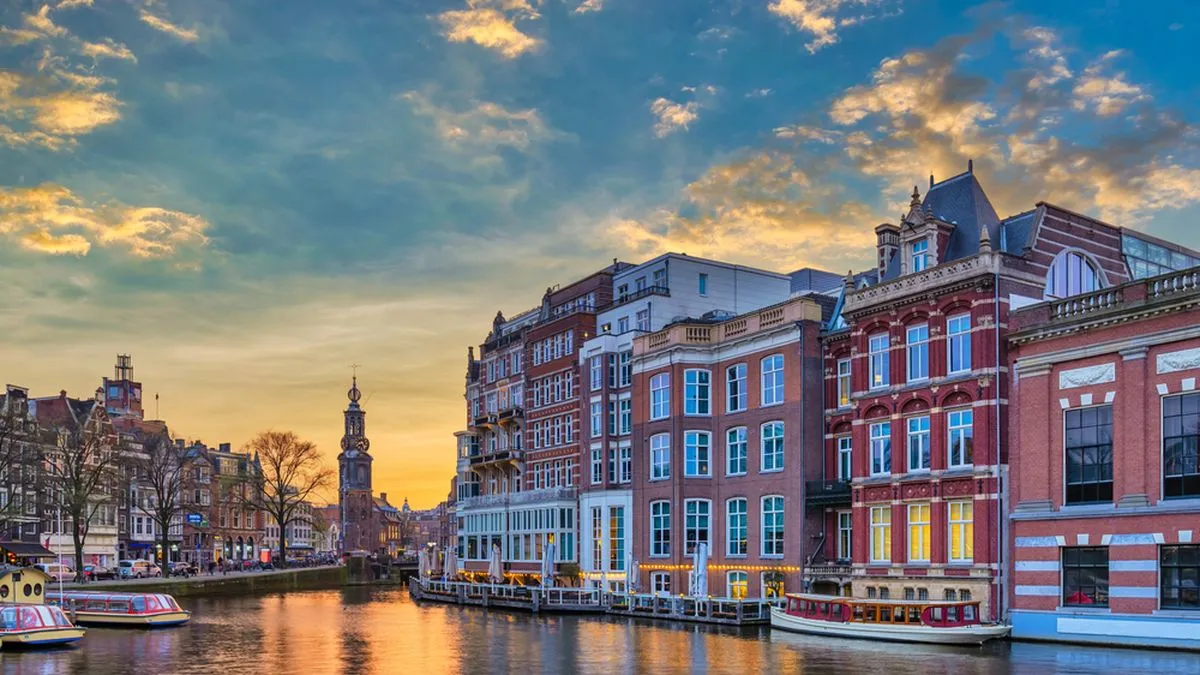 The Amsterdam skyline at sunset